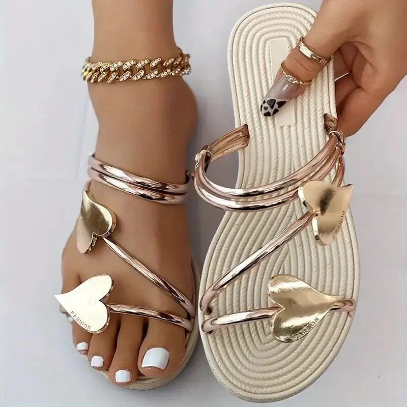 Men'S Shoes Size 43 In Us - Elegant Women's Heart Flat Sandals Open